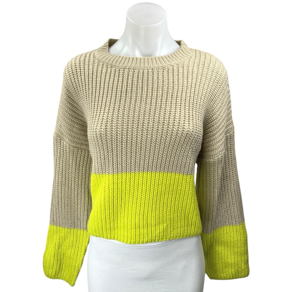 Lush Beige Tan Green Knit Colorblock Oversized Pullover Sweater Top Size S